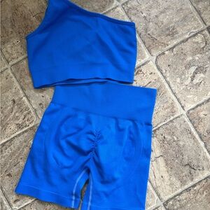 Blue One-Shoulder Top and Shorts Set